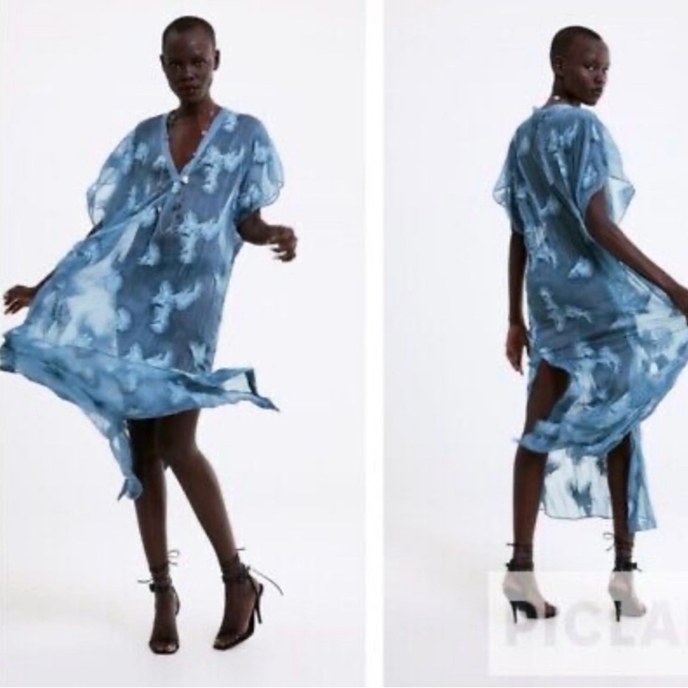 Zara Blue Tie-Dye Sheer Swim Coverup
